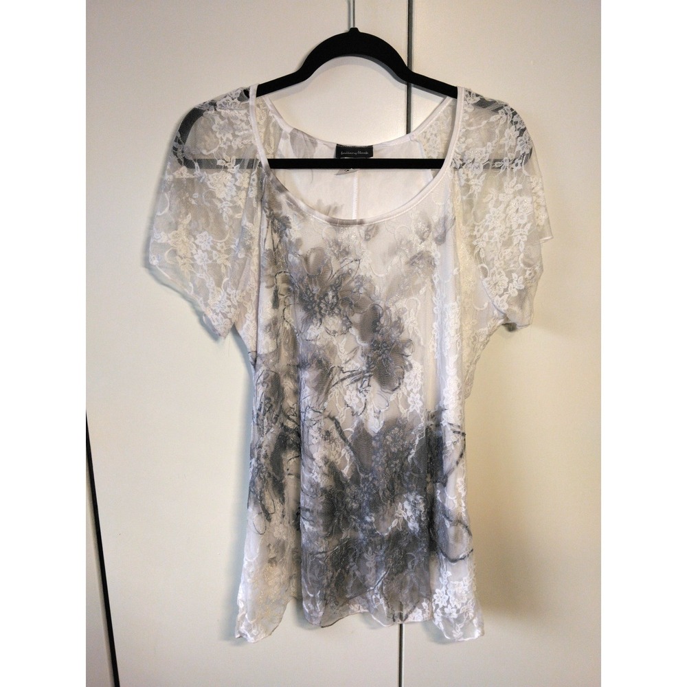 Y2K  Womens Lace Overlay Top Size M Floral Whimsygoth  Dark Fairy Ethereal‎